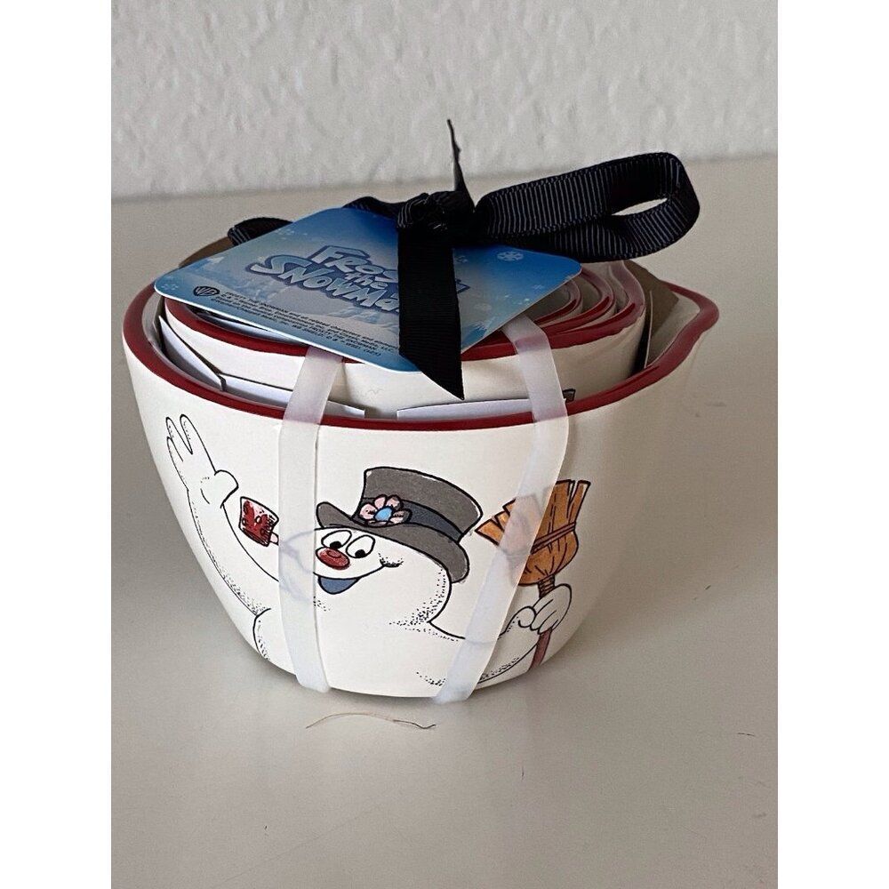 Rae Dunn Frosty The Snowman Ceramic Measuring Cups Christmas Baking‎ Cooking NEW